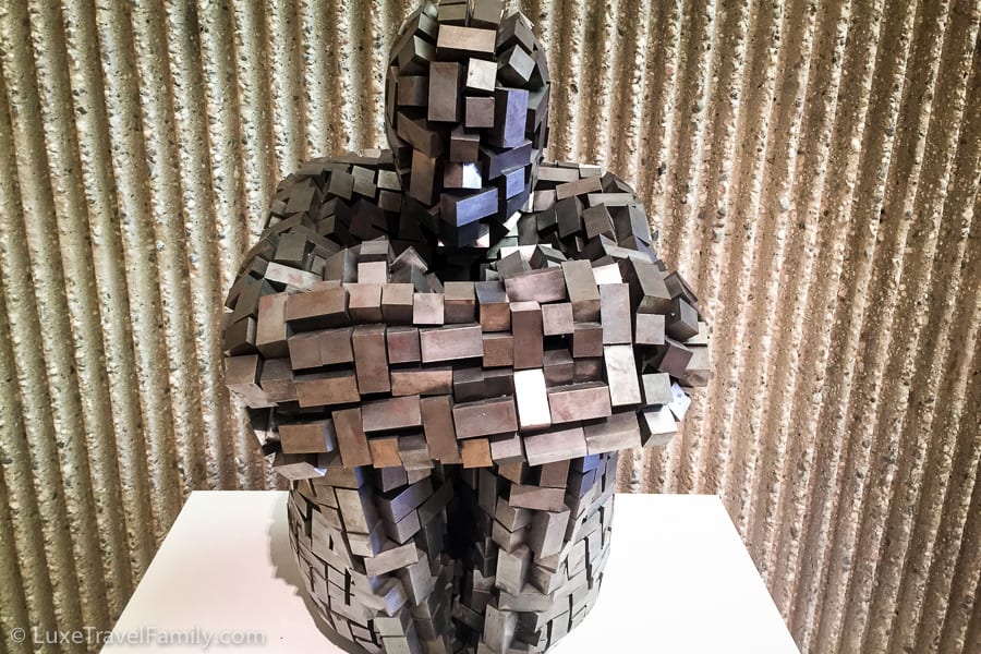 Metal block figure by Antony Gormley called Apart X in the Palm Springs Art Museum