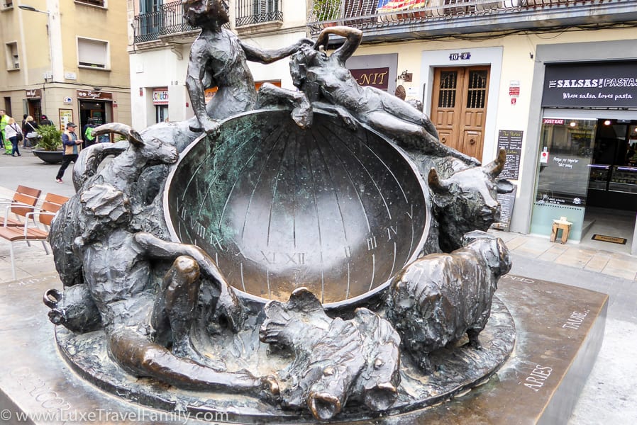 Sundial showing 12 signs of the zodiac in Placa de Sol Gracia in Barcelona.