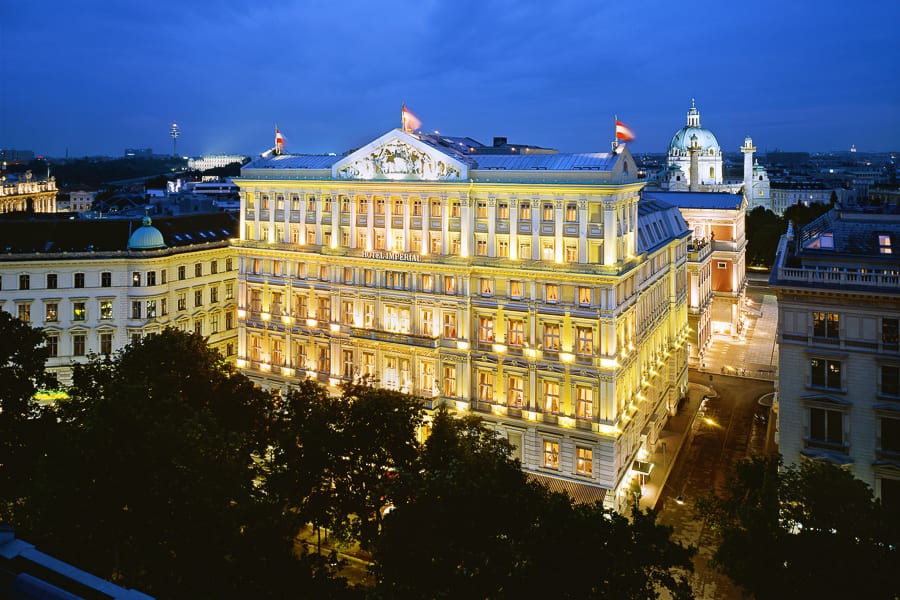 Beautiful Hotel Imperial Vienna in the evening