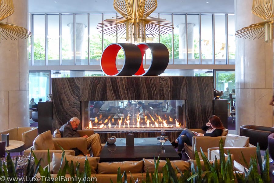 Massive fireplace Fairmont Pacific Rim Lobby Lounge