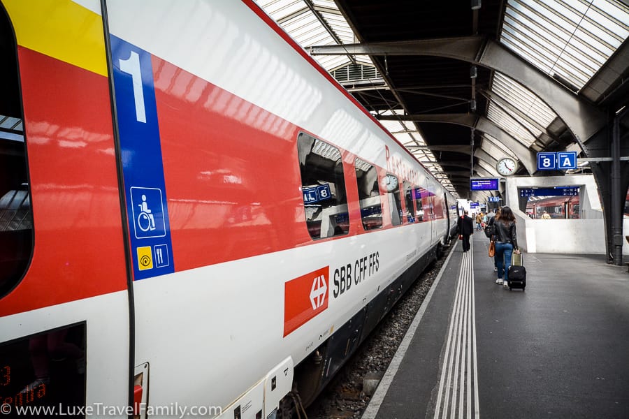 Swiss train family train travel in Europe