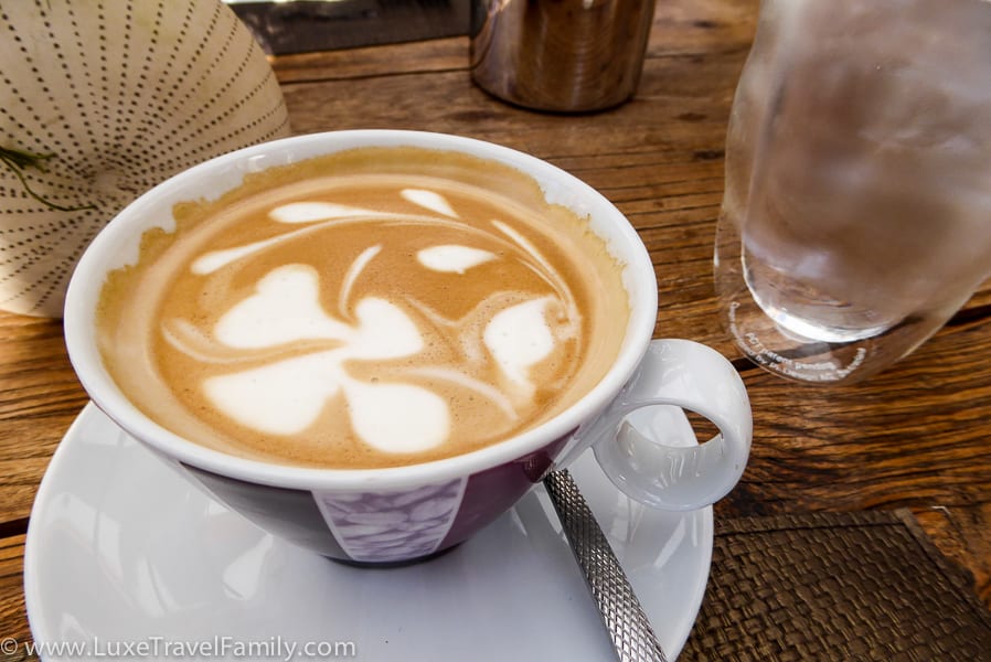 plumeria latte art at the Four Seasons Lanai