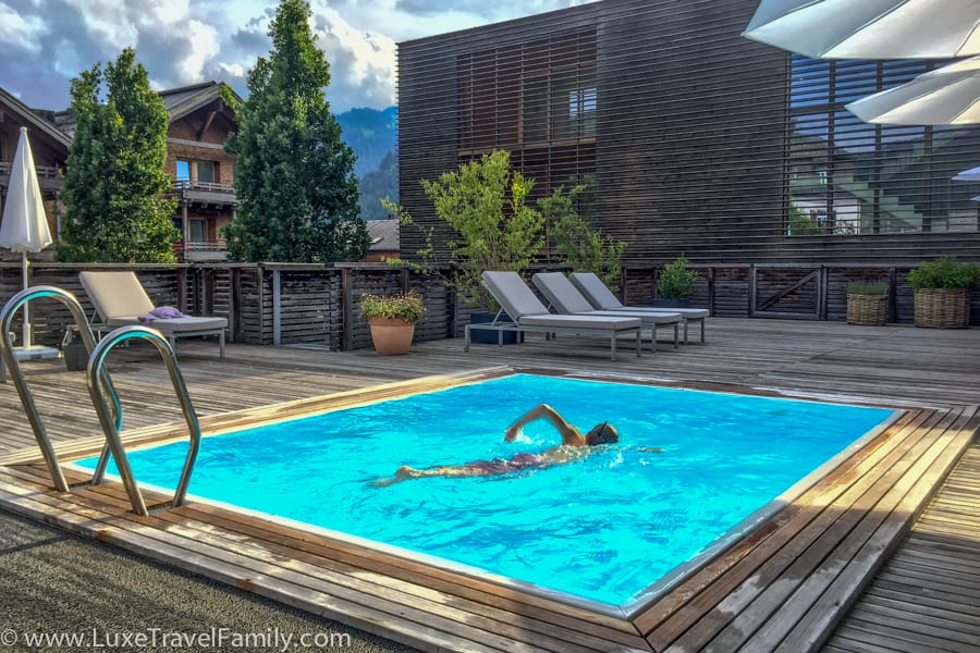 The outdoor pool at Hotel Post Bezau.