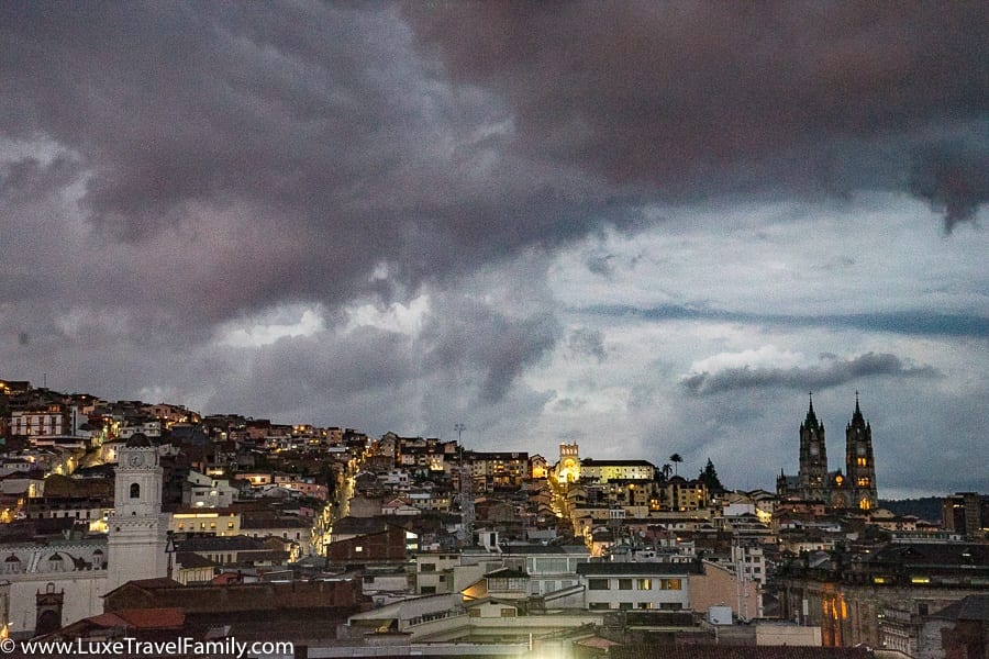 Night Colonial Old Town Quito with kids